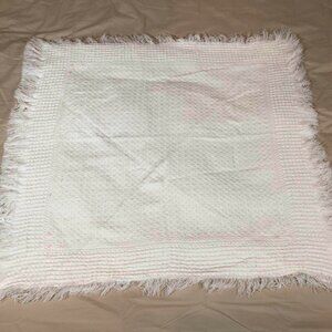 Baby shawl - Up Scale white waffle knit with pink and pearl corner buds